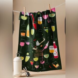 Anthropologie Cocktail Lovers Club Cotton Dish Towel embroidered NEW